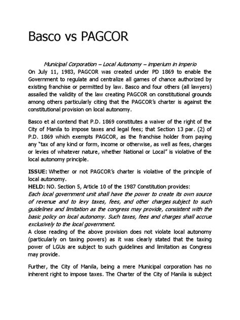 basco vs pagcor case digest|Basco vs. Pagcor, G.R. No. 91649 .